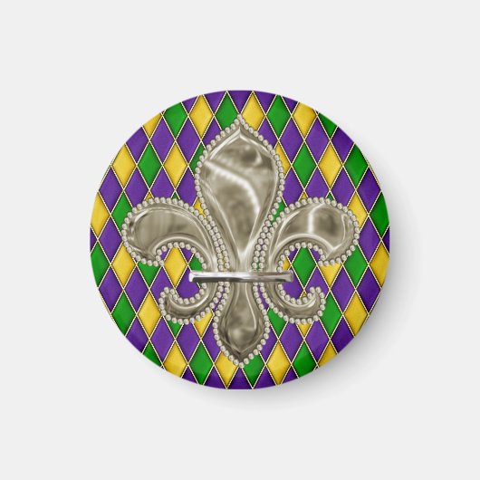 Mardi Gras Harlequin Pattern Fleur de Lis Magneet (Voorkant)