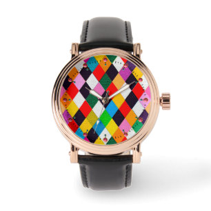 MARDI GRAS HARLEQUIN PATTERN kleurrijke Rhombi Horloge