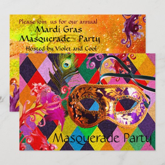 MARDI GRAS HARLEQUIN PATTERN kleurrijke Rhombi Kaart (Voorkant / Achterkant)