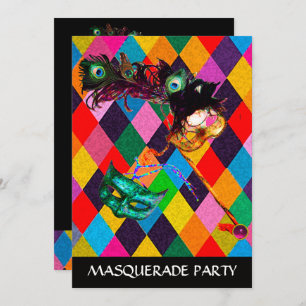 MARDI GRAS HARLEQUIN PATTERN kleurrijke Rhombi Kaart