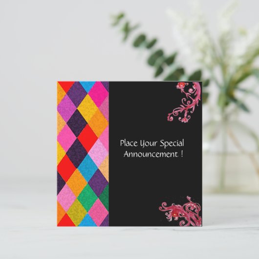 MARDI GRAS HARLEQUIN PATTERN kleurrijke Rhombi Kaart (Staand voorkant)