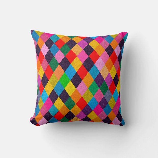MARDI GRAS HARLEQUIN PATTERN kleurrijke Rhombi Kussen (Voorkant)