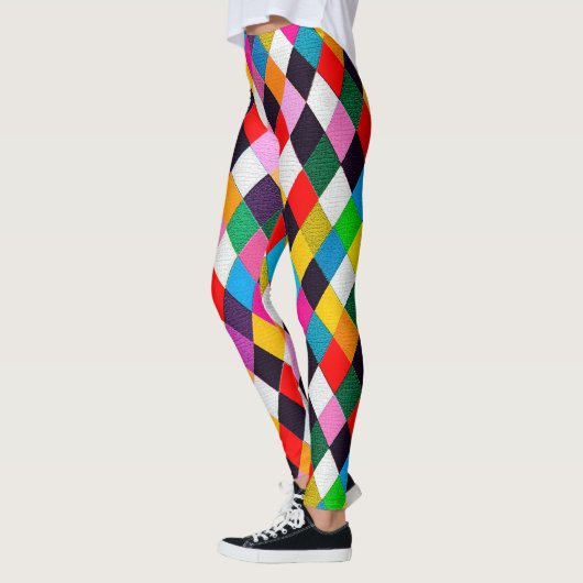 MARDI GRAS HARLEQUIN PATTERN kleurrijke Rhombi Leggings (Links)