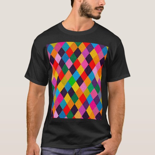 MARDI GRAS HARLEQUIN PATTERN kleurrijke Rhombi T-shirt (Voorkant)