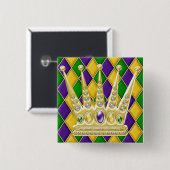 Mardi Gras Harlequin Square Button met kroon (Voorkant /achterkant)