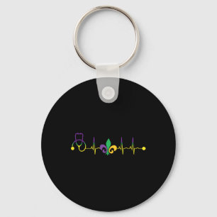 Mardi Gras Hartslag Stethoscoop Scrub Rn Verpleegs Sleutelhanger
