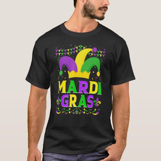 Mardi Gras Hat Mardi Gras Beads Bling Costume 1 T-shirt (Voorkant)