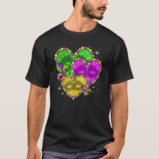 Mardi Gras Heart Fleur De Lys Jester Hat Carnival T-shirt (Voorkant)