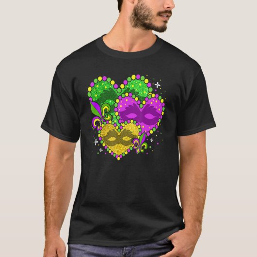 Mardi Gras Heart Fleur-de-lys Symbol Mardi Gras T-shirt (Voorkant)