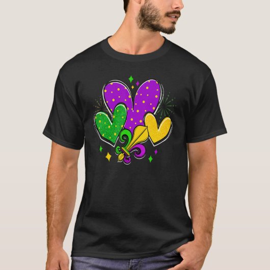 Mardi Gras Hearts Love Mardi Gras Fleur De Lys Fes T-shirt (Voorkant)