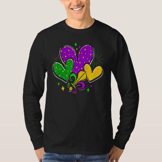 Mardi Gras Hearts Love Mardi Gras Fleur De Lys Fes T-shirt (Voorkant)