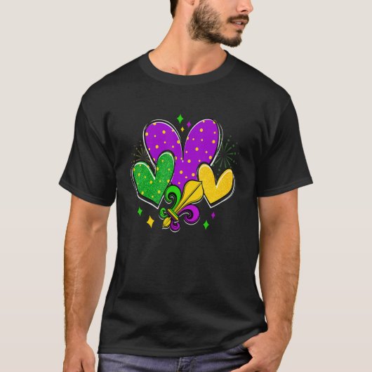 Mardi Gras Hearts Love Mardi Gras Fleur De Lys Fes T-shirt (Voorkant)