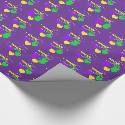 Mardi Gras Hearts Pattern Paarse Cadeaupapier (Hoek)
