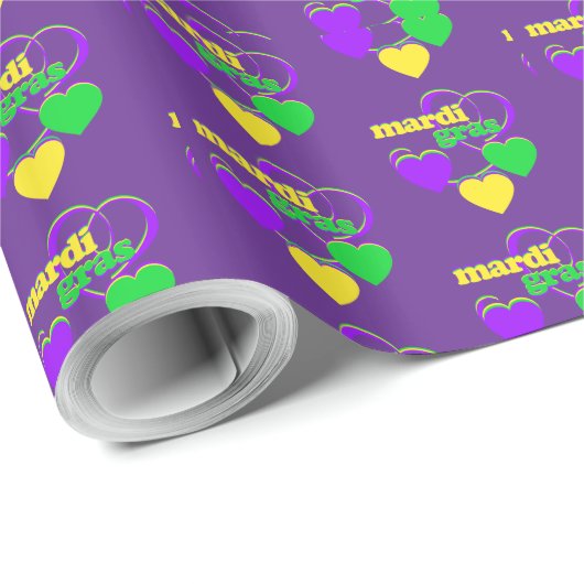 Mardi Gras Hearts Pattern Paarse Cadeaupapier (Rol Hoek)