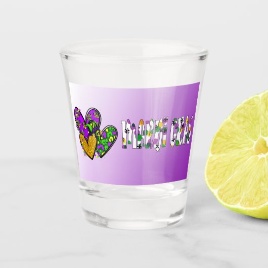 Mardi Gras Hearts Shot Glas (Voorkant)
