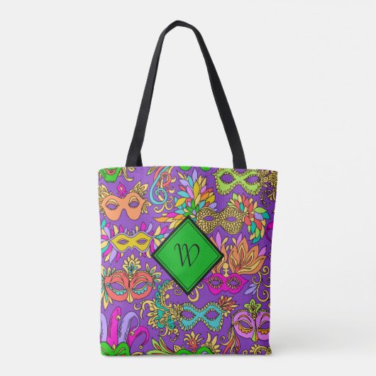 Mardi Gras heldere maskerade maskers monogram Tote Bag (Achterkant)