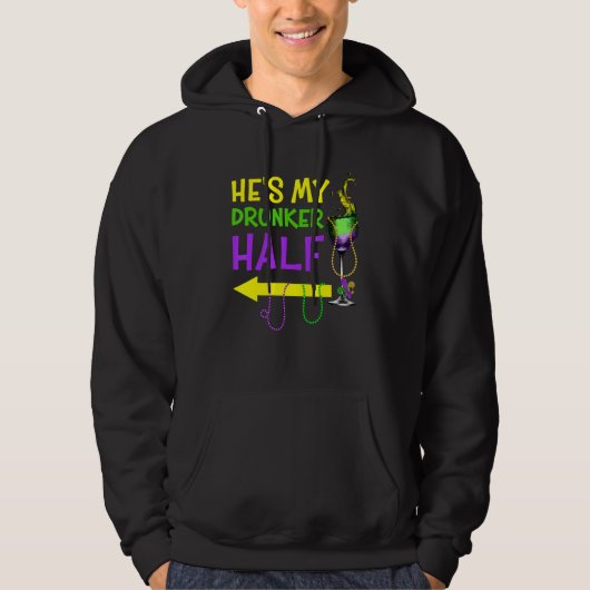 Mardi Gras He's My Drunker Half Matching Couple Gi Hoodie (Voorkant)