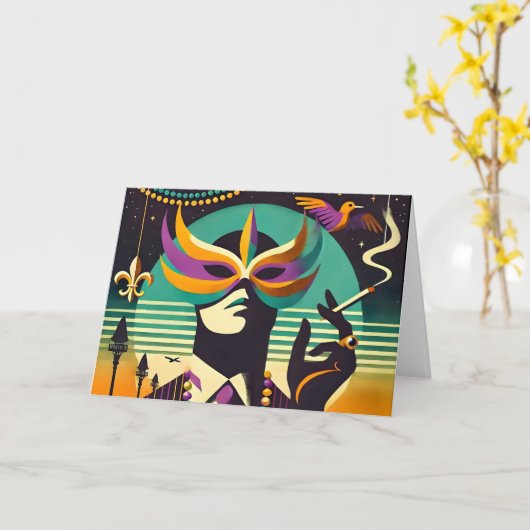Mardi Gras Het Roken Man Kaart (Gele Bloem)