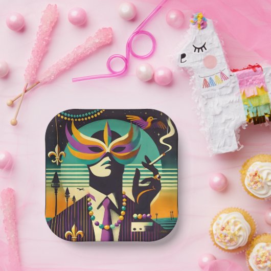 Mardi Gras Het Roken Man Papieren Bordje (Feest)