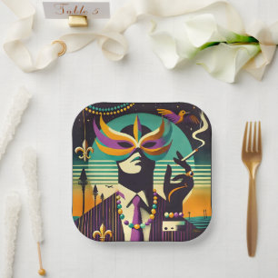 Mardi Gras Het Roken Man Papieren Bordje