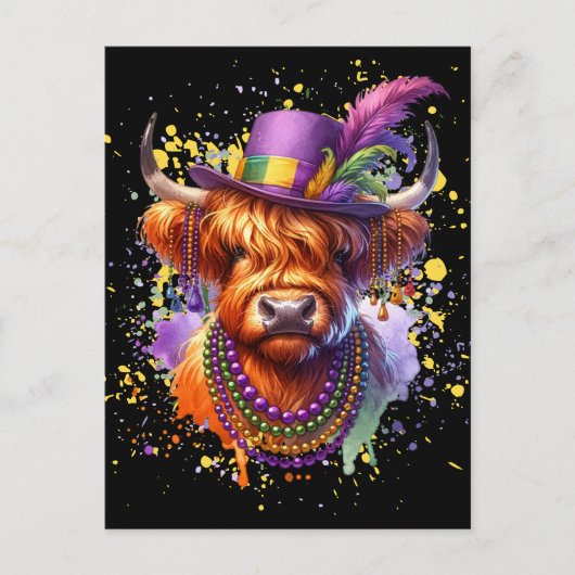 Mardi Gras Highland Koe Briefkaart (Voorkant)