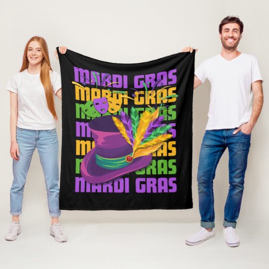 MARDI GRAS Hoed met Veren Fleece Deken (In situ)