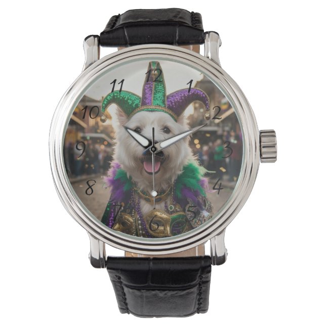 Mardi Gras Hond Jester Kostuum Horloge (Voorkant)