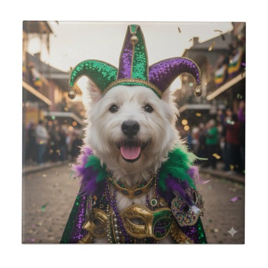 Mardi Gras Hond Jester Kostuum Tegeltje (Voorkant)