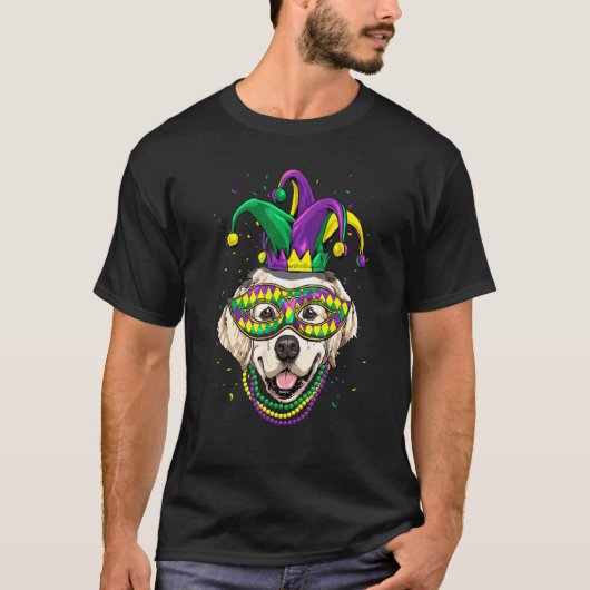 Mardi Gras Honden Carnaval Golden Retriever Nar Do T-shirt (Voorkant)