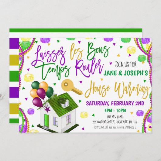 Mardi Gras Huis Warming Party Uitnodiging (Voorkant / Achterkant)