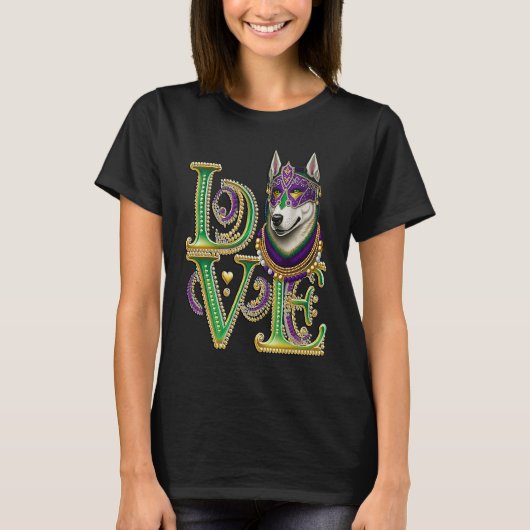 Mardi Gras Husky Word LOVE Masquerade T-shirt (Voorkant)