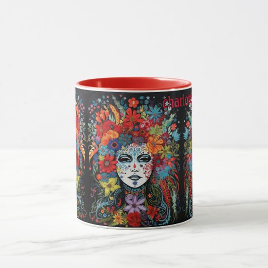 Mardi Gras I Am Woman Naam toevoegen Bloem hoofdto Mok (Midden)