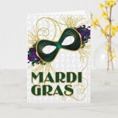 Mardi Gras in Violet Gold Green Mask Kaart (Gele Bloem)