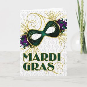 Mardi Gras in Violet Gold Green Mask Kaart