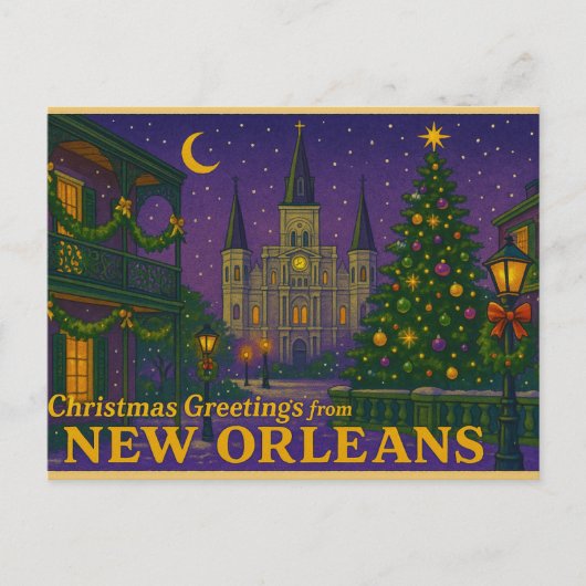 Mardi Gras Inspired New Orleans Christmas Postcard Briefkaart (Voorkant)