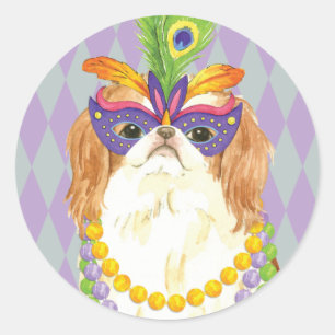 Mardi Gras Japanse Chin Ronde Sticker