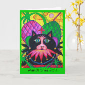 Mardi Gras Jazz Cat, Mardi Gras 2011 Wenskaart Kaart (Gele Bloem)