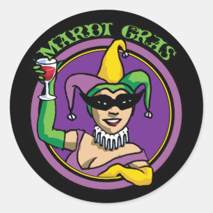 Mardi Gras Jester Girl Ronde Sticker