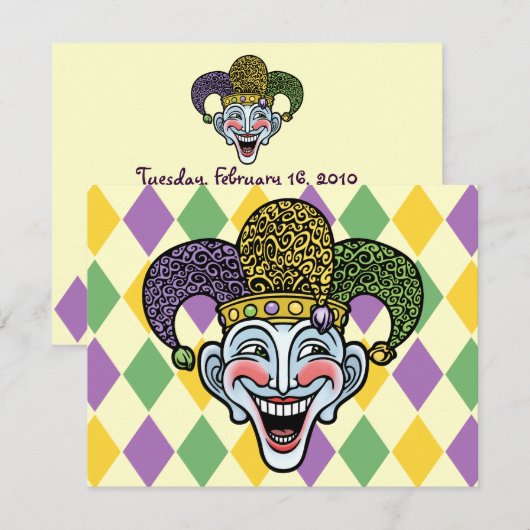 Mardi Gras Jester Kaart (Voorkant / Achterkant)