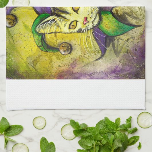 Mardi Gras Jester Kat door GG Burns Theedoek (Gevouwen)