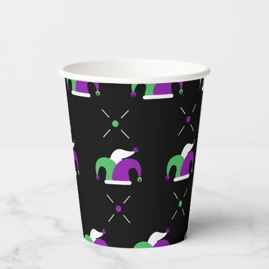 Mardi Gras Jester Pet Pattern Cup Papieren Bekers (Achterkant)