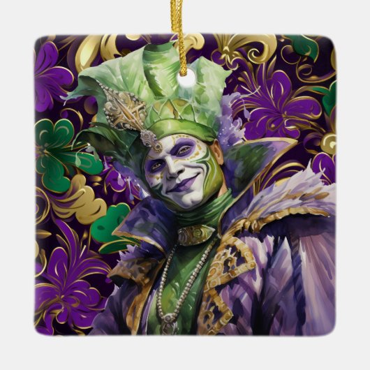 Mardi Gras Jester Porselein Ornament (Voorkant)