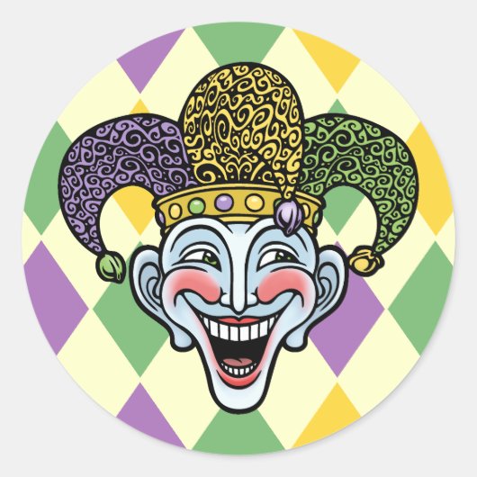 Mardi Gras Jester Ronde Sticker (Voorkant)