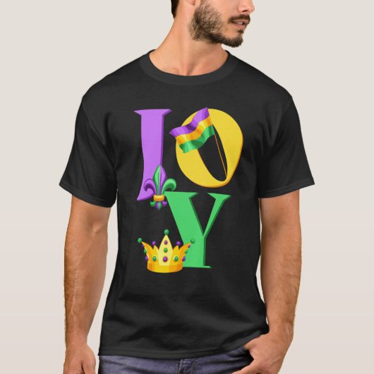 Mardi Gras JOY, Mardi Gras JOY LOVE MUSIC, grappig T-shirt (Voorkant)