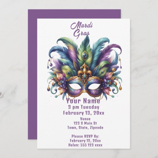 Mardi Gras Kaart (Voorkant / Achterkant)