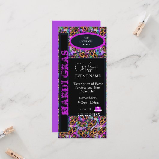 MARDI GRAS KAART (Voorkant / Achterkant in situ)