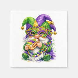 Mardi Gras-kabouter eet King Cake Servet