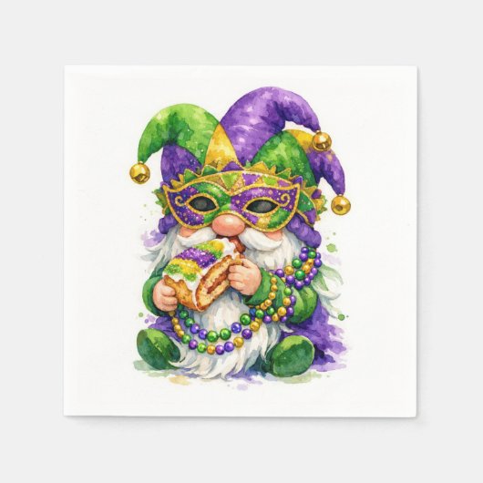 Mardi Gras-kabouter eet King Cake Servet (Voorkant)