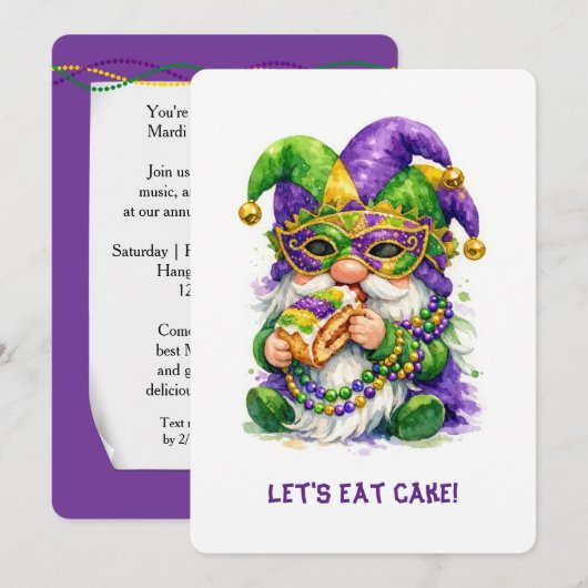 Mardi Gras Kabouter Eet Koningentaart Kaart (Voorkant / Achterkant)