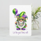 Mardi Gras-kabouter met feestballon Kaart (Staand voorkant)